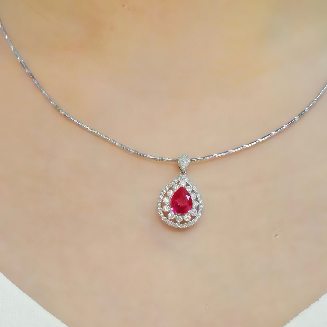 14k Gold 1.40 Ctw Natural Ruby & Diamond Pendant( Without Chain ) - 5