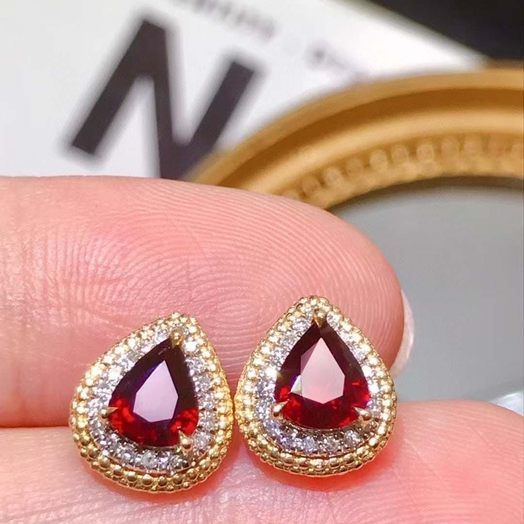 14k Gold 1.59 Ctw Natural Ruby & Diamond Earrings - 2