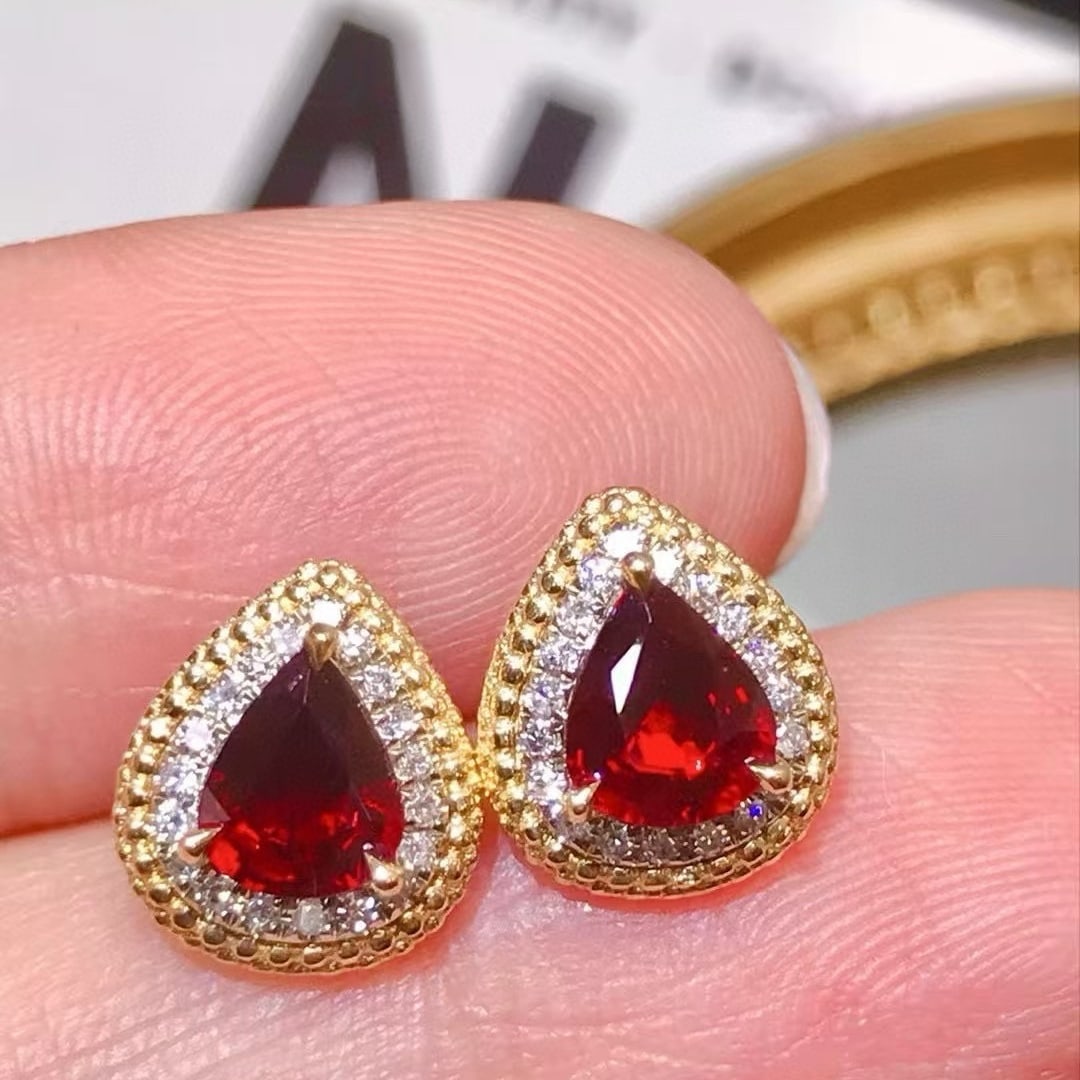 14k Gold 1.59 Ctw Natural Ruby & Diamond Earrings - 3