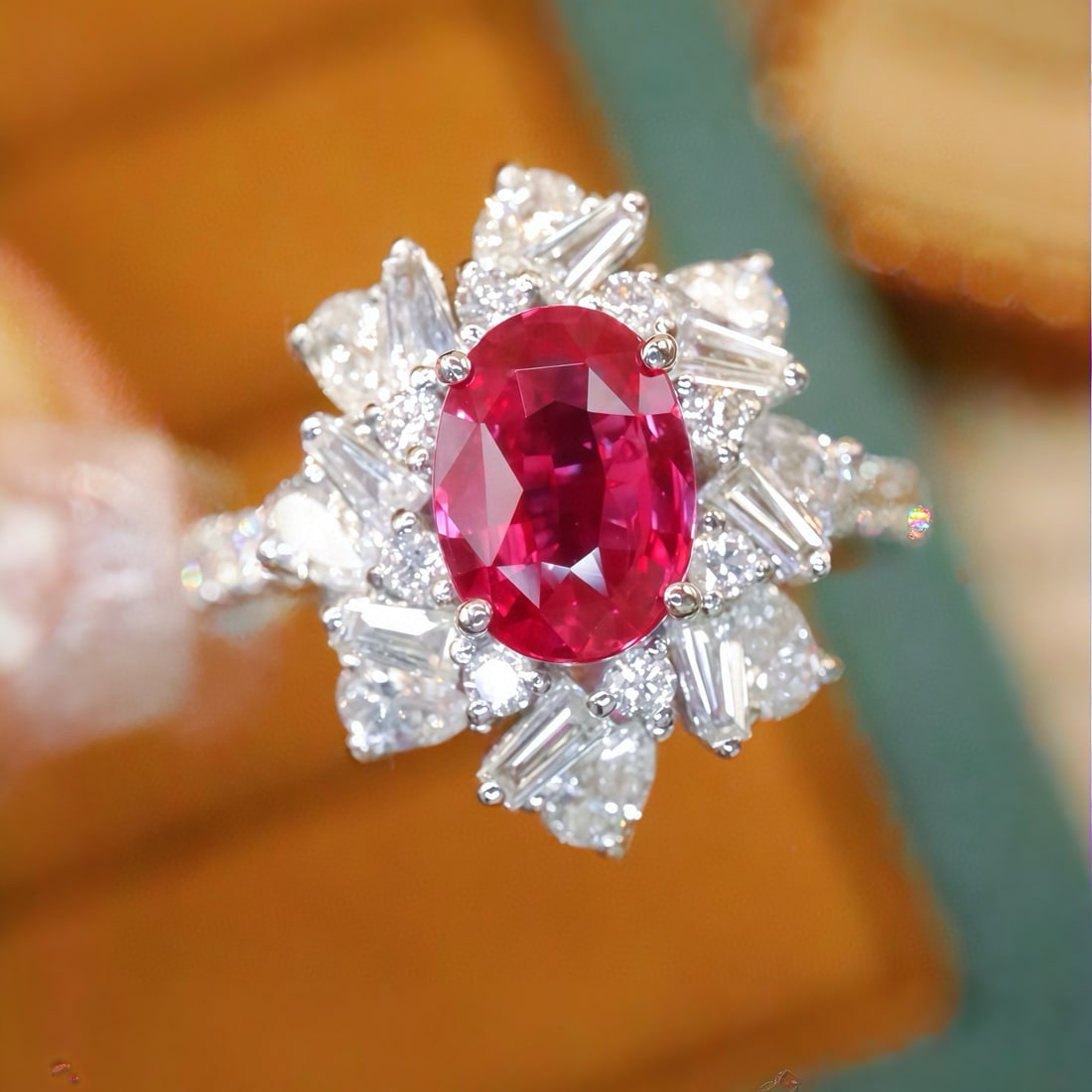 14k Gold 2.10 Ctw Natural Ruby & Diamond Ring: Ref:231060420 // gold content:14k gold // ring size:7. 25us // // main gemstone:ruby // shape:oval // carat weight:1. 13ct // color:red // treatment:natural // // adjacent gemstone 2 : diamond //