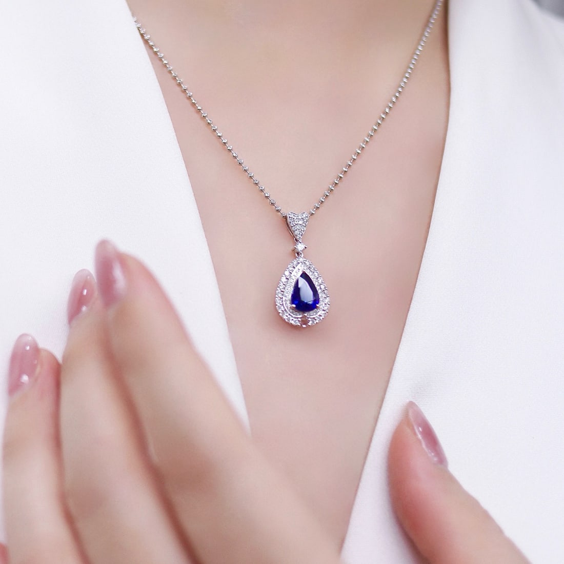 14k Gold 2.35 Ctw Natural Sapphire & Diamond Pendant( Without Chain ) - 2