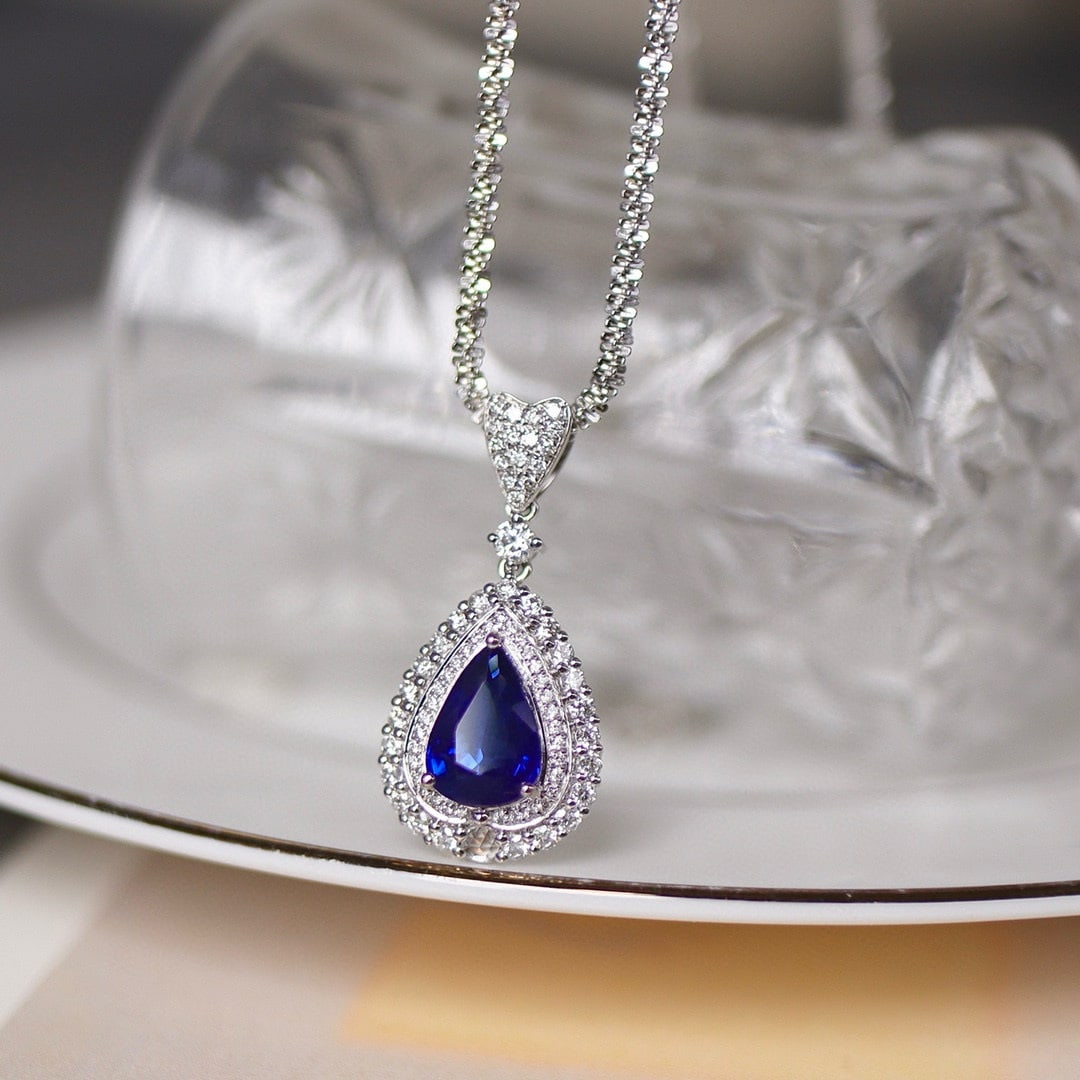 14k Gold 2.35 Ctw Natural Sapphire & Diamond Pendant( Without Chain ) - 3