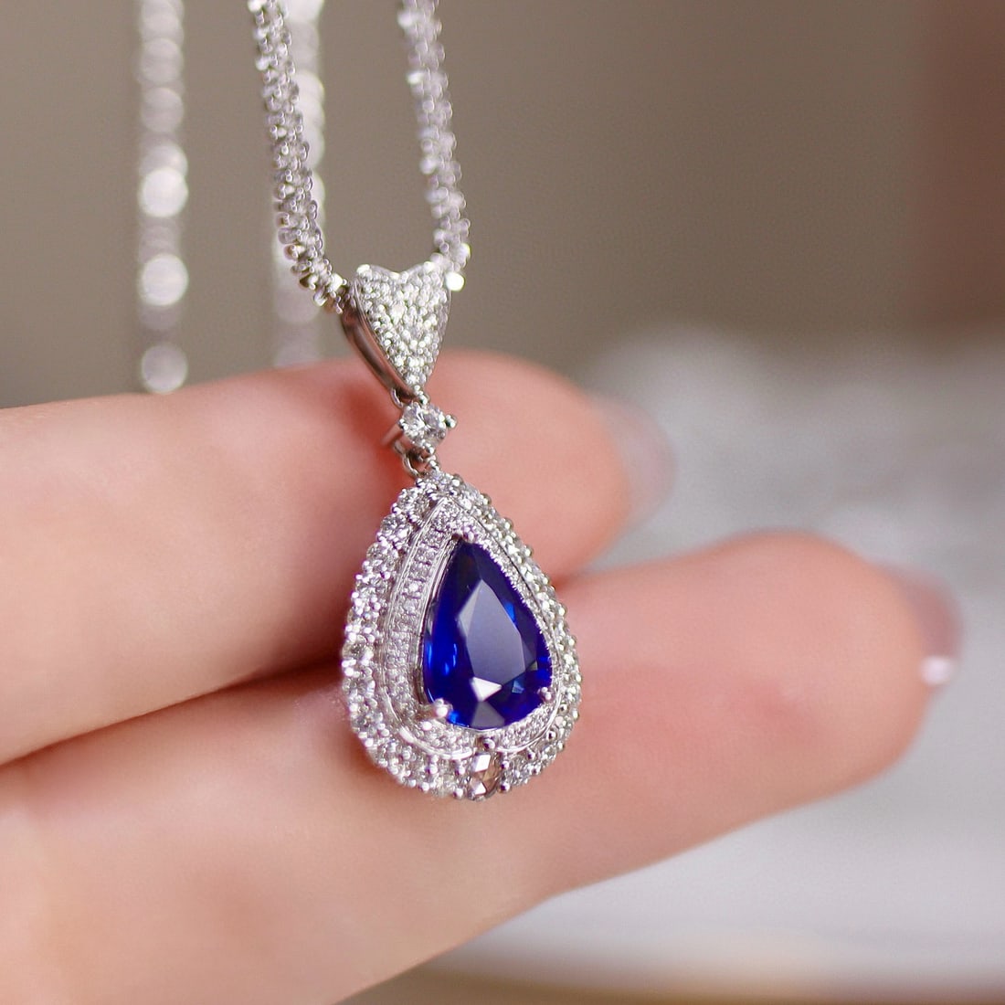 14k Gold 2.35 Ctw Natural Sapphire & Diamond Pendant( Without Chain ) - 4