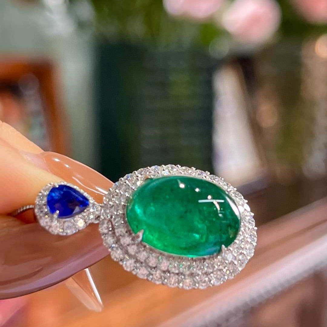 14k Gold 8.83 Ctw Natural Emerald & Sapphire Pendant( Without Chain ) - 3