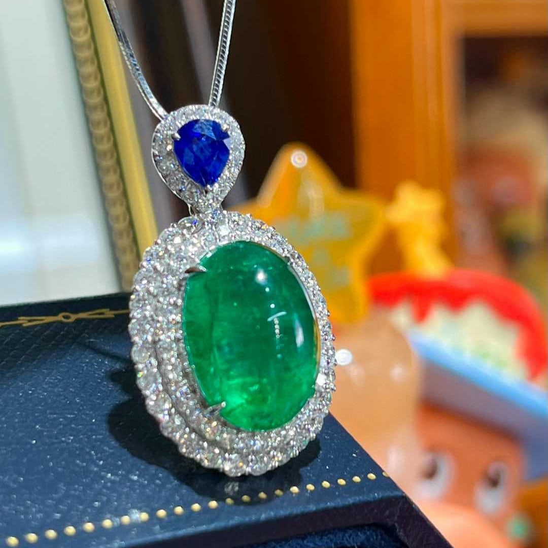 14k Gold 8.83 Ctw Natural Emerald & Sapphire Pendant( Without Chain ) - 6