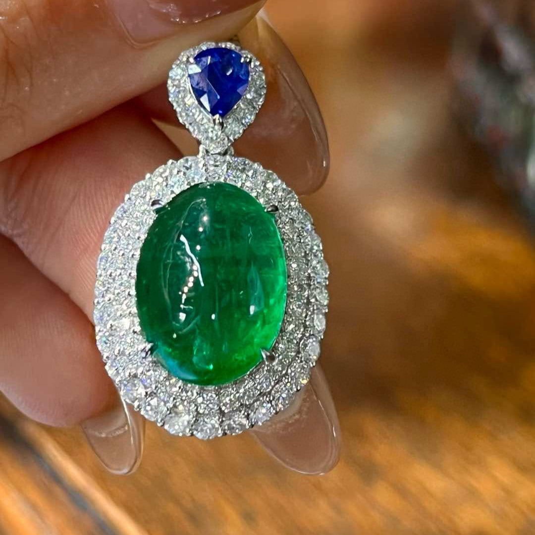 14k Gold 8.83 Ctw Natural Emerald & Sapphire Pendant( Without Chain ) - 7