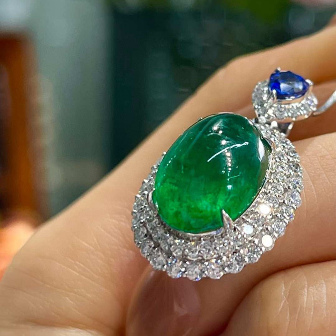 14k Gold 8.83 Ctw Natural Emerald & Sapphire Pendant( Without Chain ) - 8