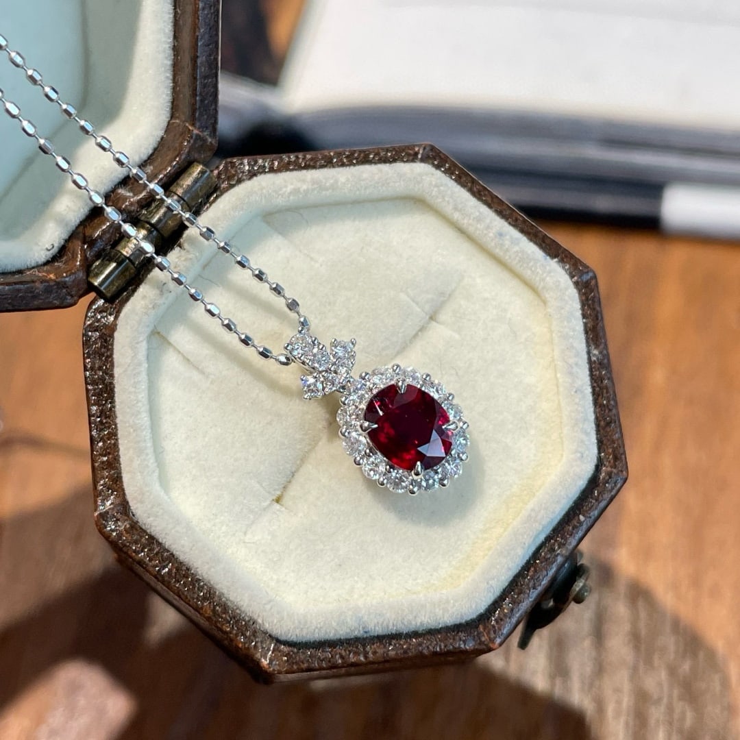 14k Gold 0.7 Ct Natural Ruby & Diamond Pendant( Without Chain ) - 2