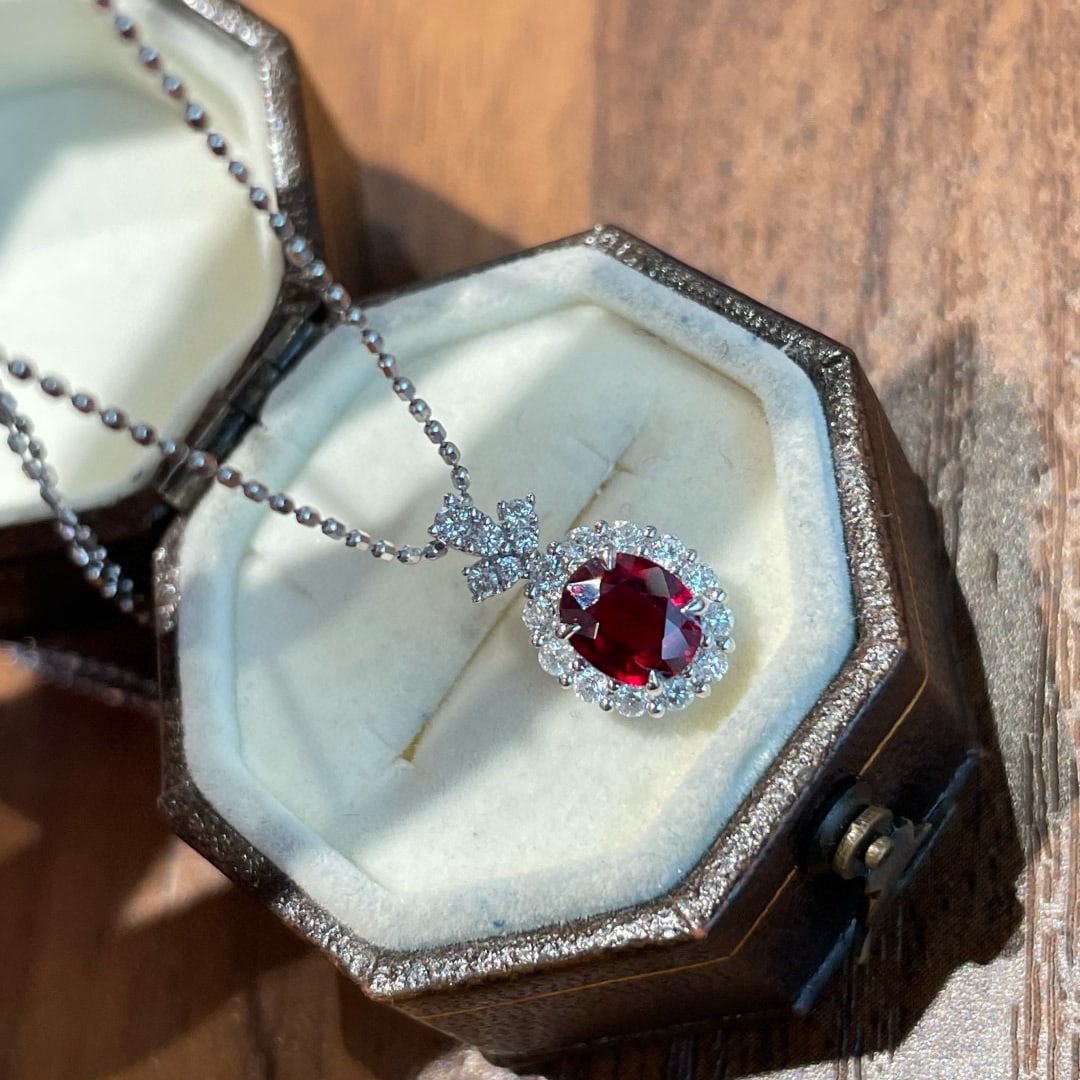 14k Gold 0.7 Ct Natural Ruby & Diamond Pendant( Without Chain ) - 4
