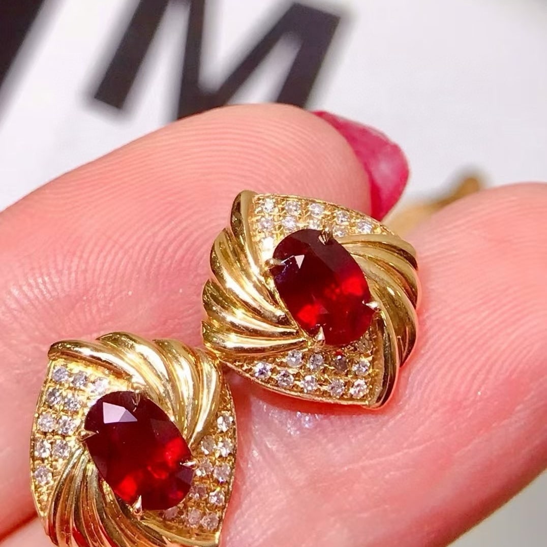 14k Gold 1.68 Ctw Natural Ruby & Diamond Earrings - 2