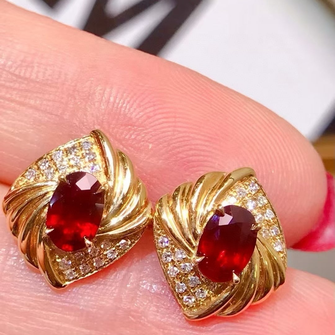 14k Gold 1.68 Ctw Natural Ruby & Diamond Earrings - 3