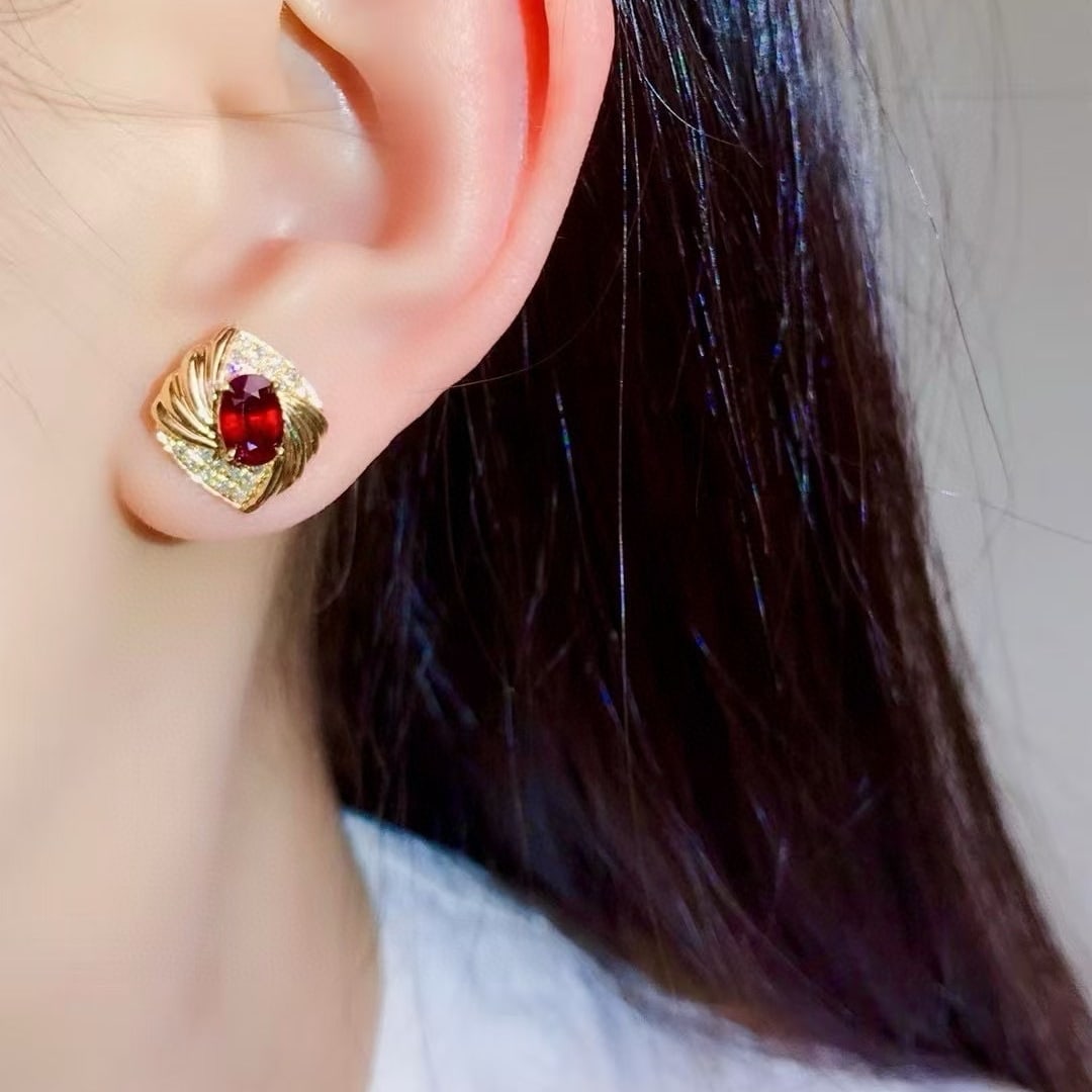 14k Gold 1.68 Ctw Natural Ruby & Diamond Earrings - 4