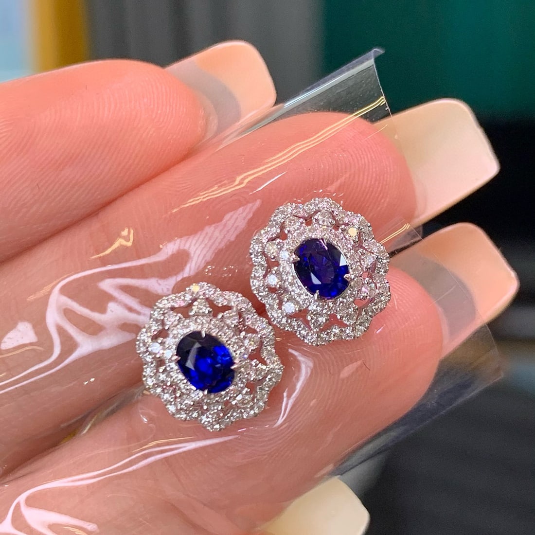 14k Gold 1.13 Ctw Natural Sapphire & Diamond Earrings - 2