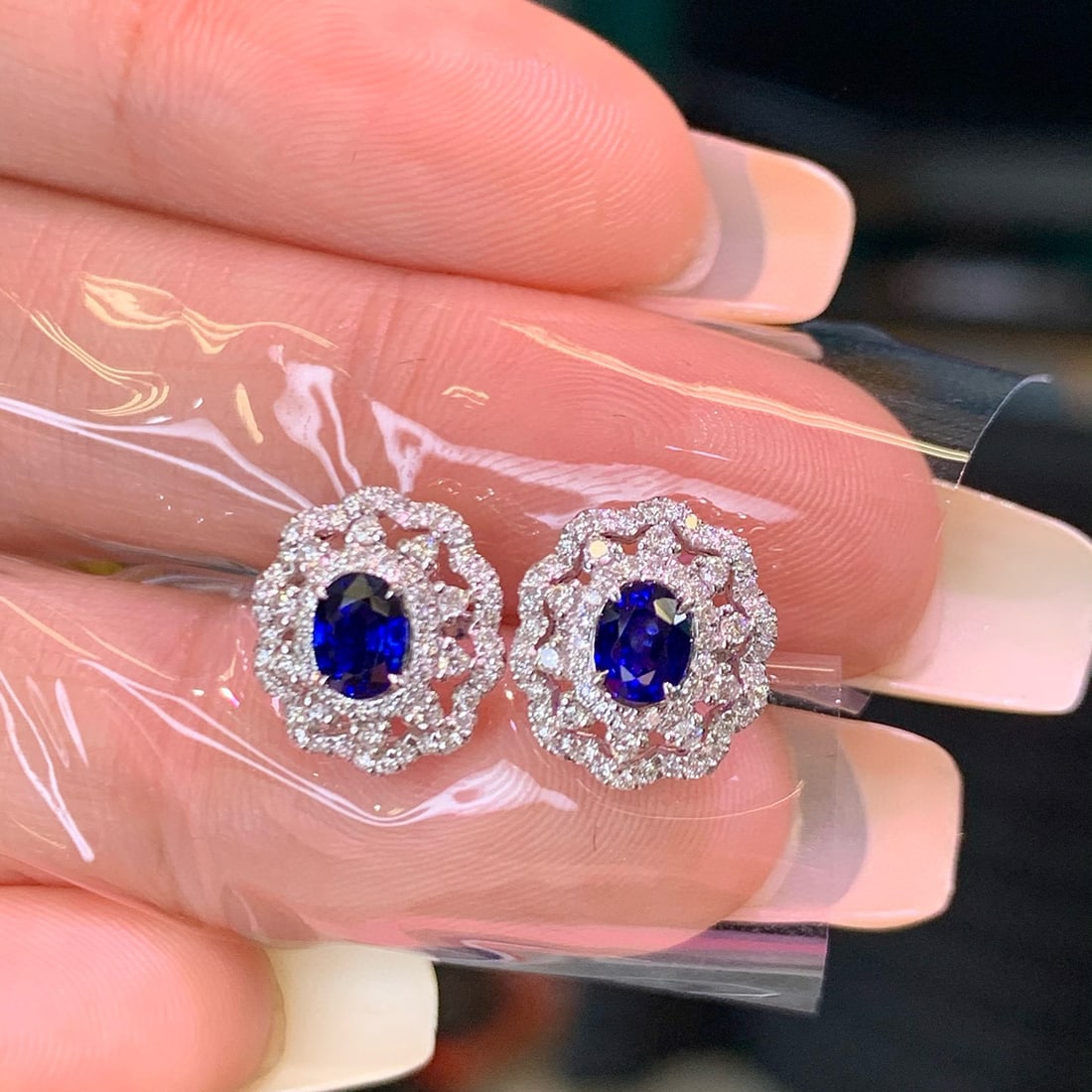 14k Gold 1.13 Ctw Natural Sapphire & Diamond Earrings - 4