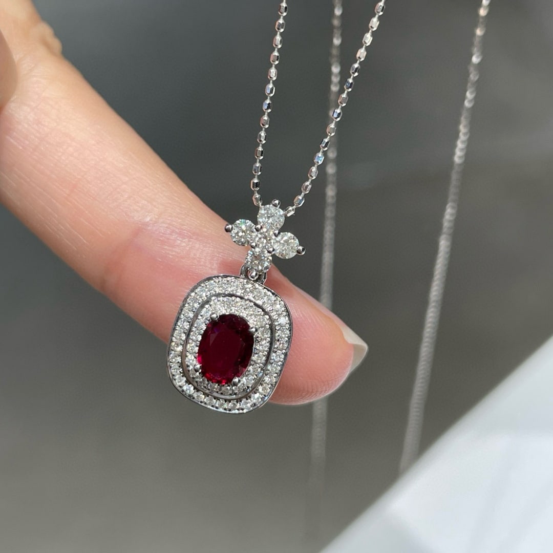 14k Gold 0.56 Ct Natural Ruby & Diamond Pendant( Without Chain ) - 2