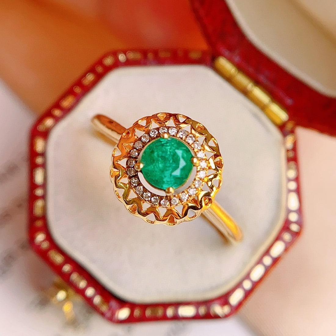 14k Gold 0.42 Ct Natural Emerald & Diamond Ring - 2