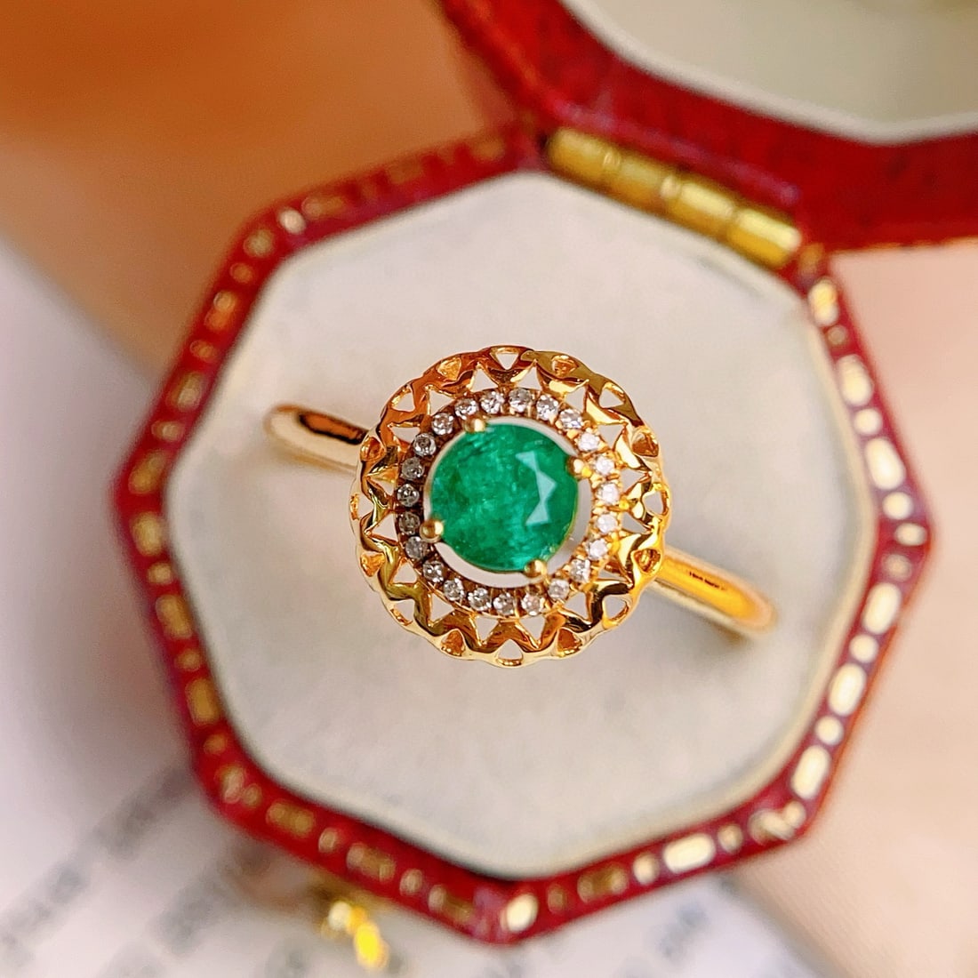 14k Gold 0.42 Ct Natural Emerald & Diamond Ring - 4