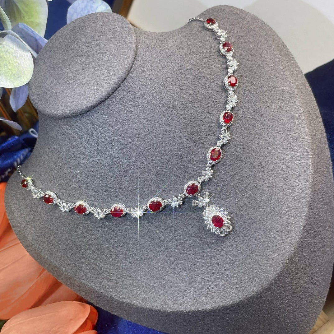 14k Gold 6.18 Ctw Natural Ruby & Diamond Necklace - 2