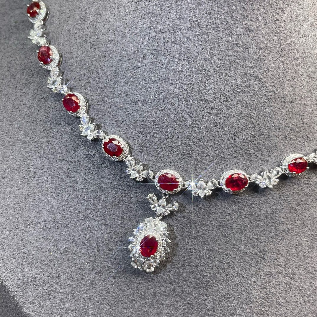14k Gold 6.18 Ctw Natural Ruby & Diamond Necklace - 3