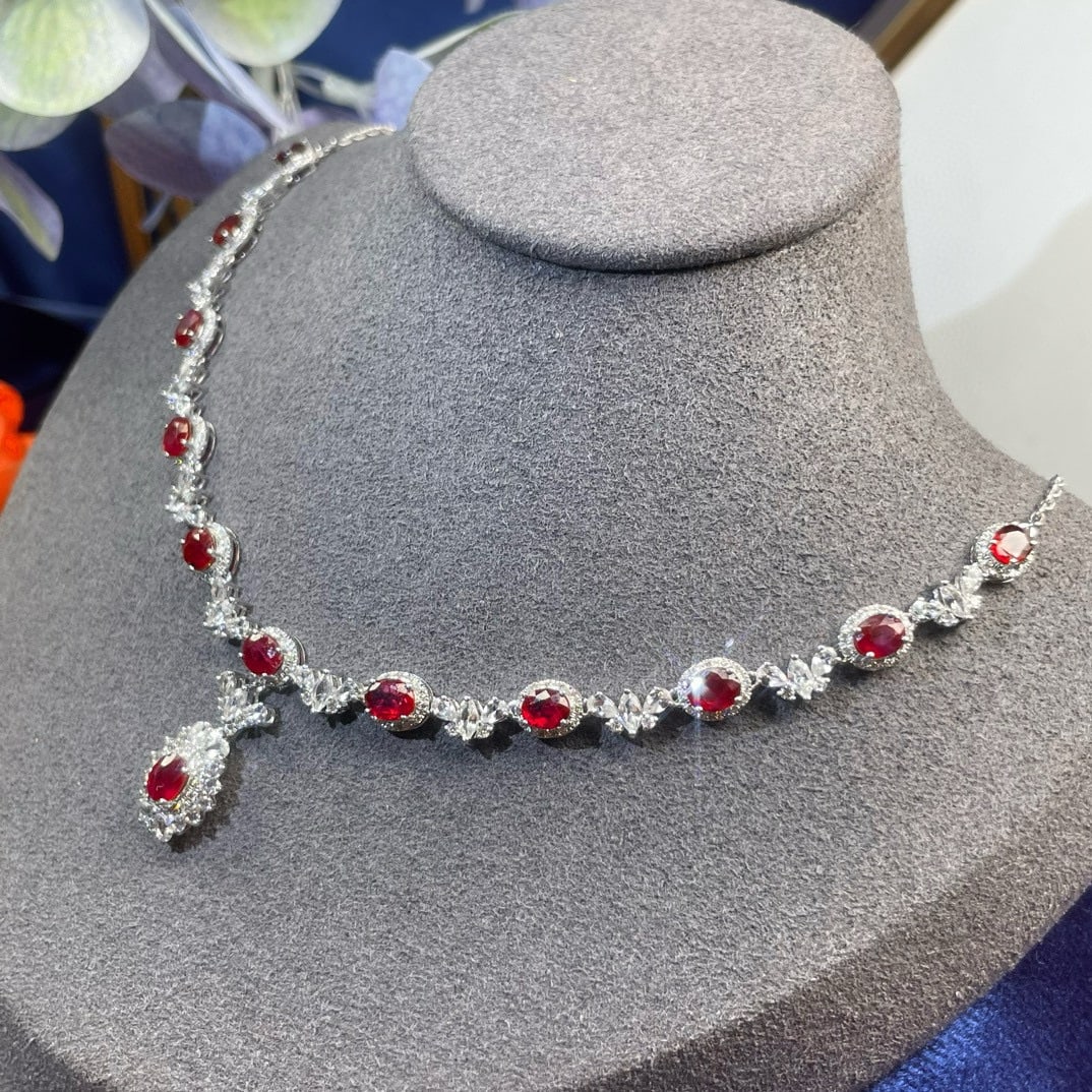 14k Gold 6.18 Ctw Natural Ruby & Diamond Necklace - 4