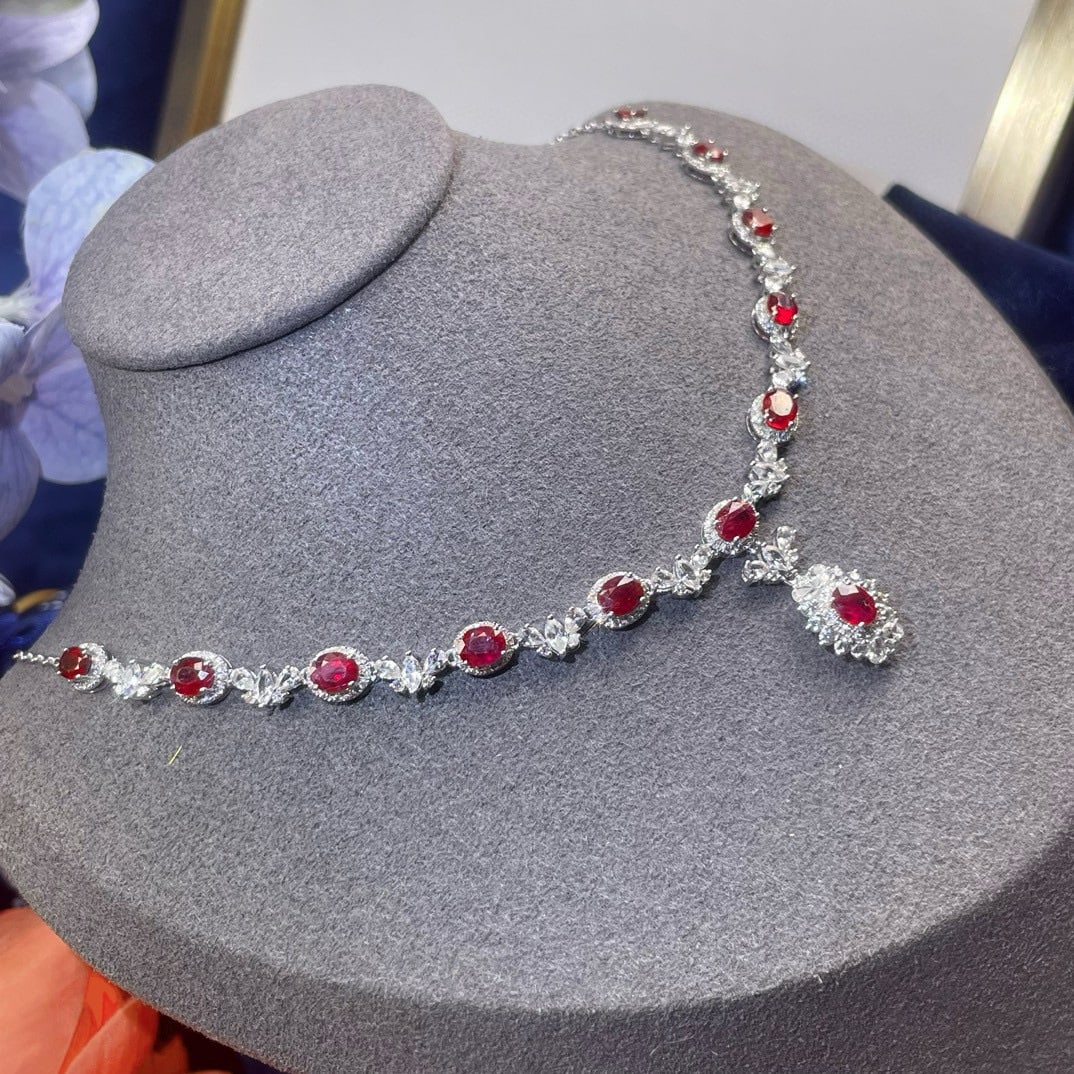 14k Gold 6.18 Ctw Natural Ruby & Diamond Necklace - 5