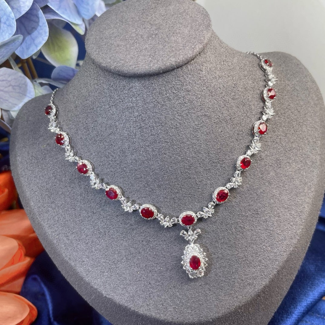 14k Gold 6.18 Ctw Natural Ruby & Diamond Necklace - 6