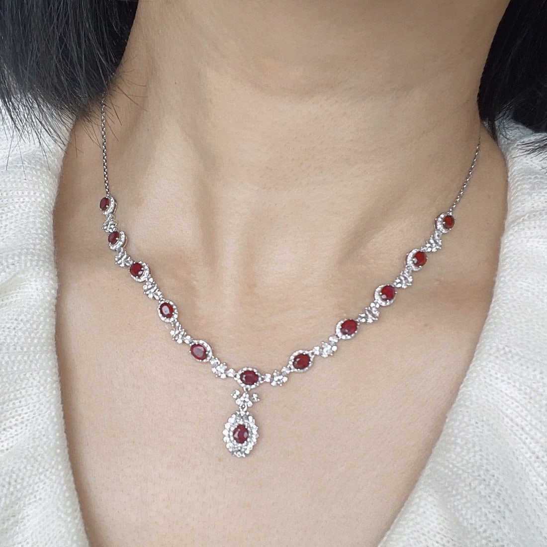 14k Gold 6.18 Ctw Natural Ruby & Diamond Necklace - 7