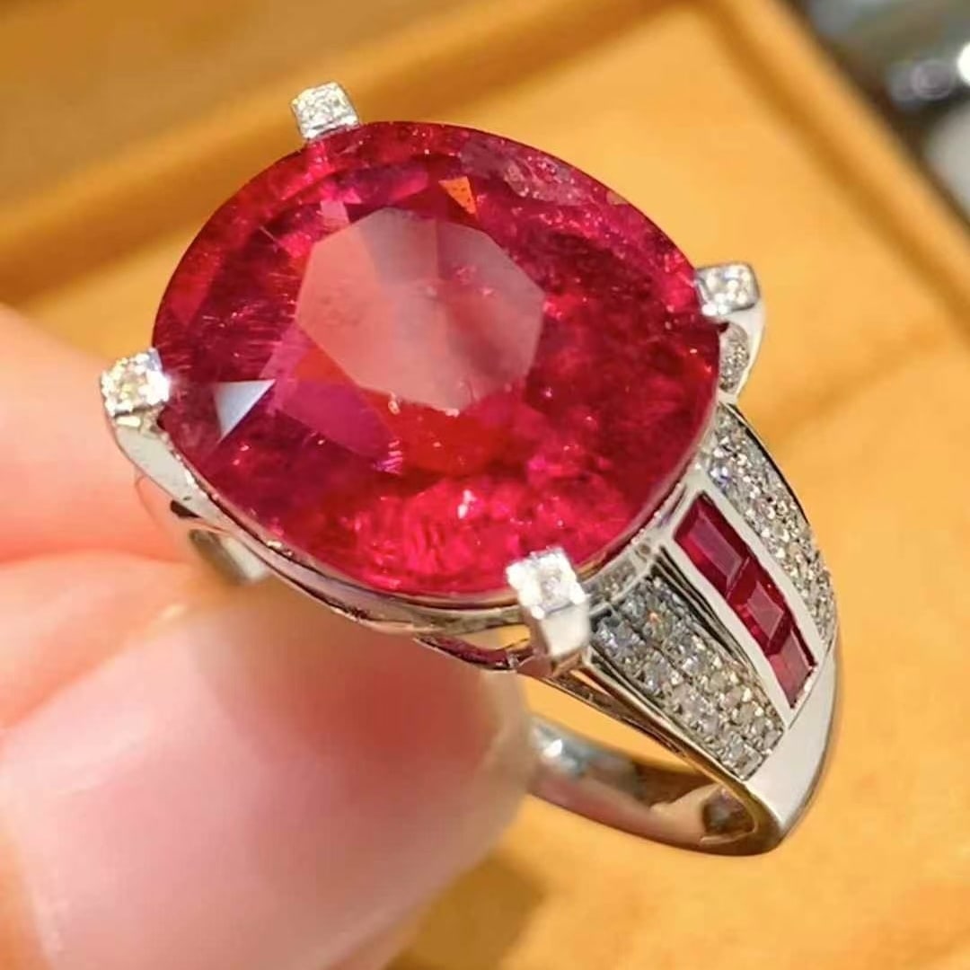 14k Gold 9.6 Ct Natural Tourmaline & Diamond Ring - 2