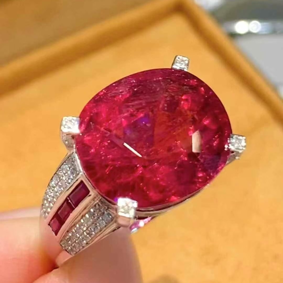 14k Gold 9.6 Ct Natural Tourmaline & Diamond Ring - 6