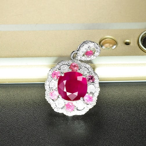 14k Gold 1.96 Ctw Natural Ruby & Diamond Pendant( Without Chain ): Ref:231061026 // gold content:14k gold // main gemstone:ruby // shape:cushion // carat weight:1. 67ct // color:red // treatment:natural // // adjacent gemstone 2 : diamond // shape:round // carat