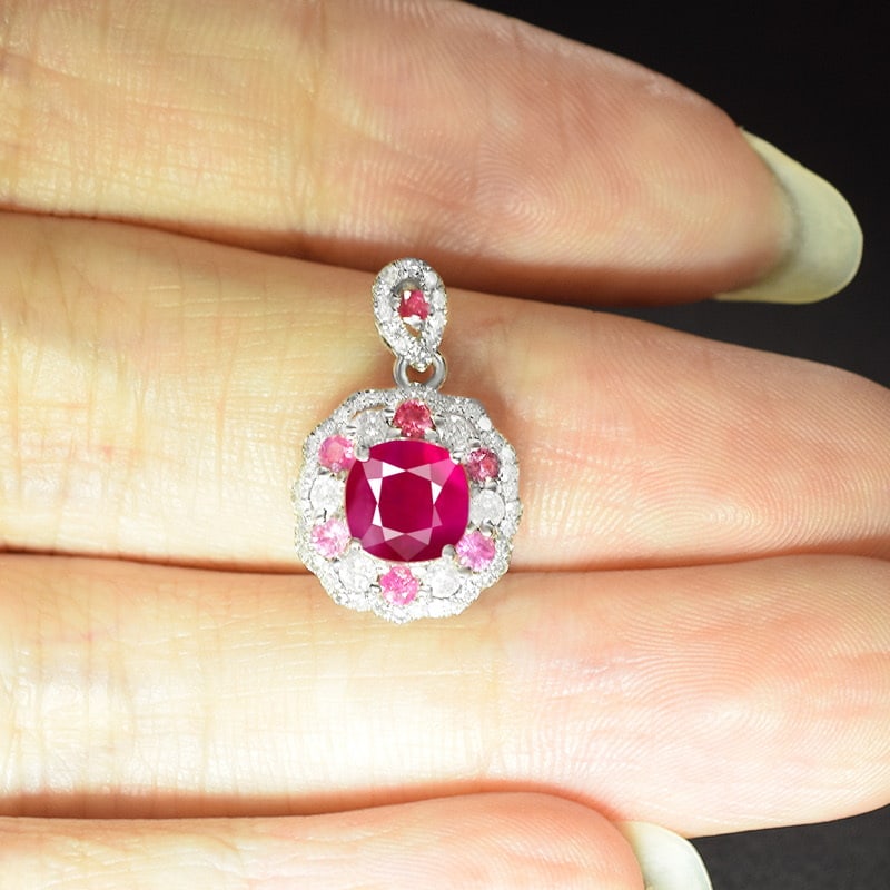 14k Gold 1.96 Ctw Natural Ruby & Diamond Pendant( Without Chain ) - 3