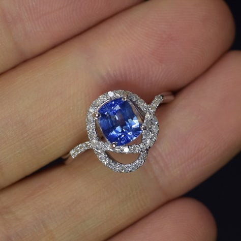 14k Gold 1.25 Ct Natural Sapphire & Diamond Ring - 2