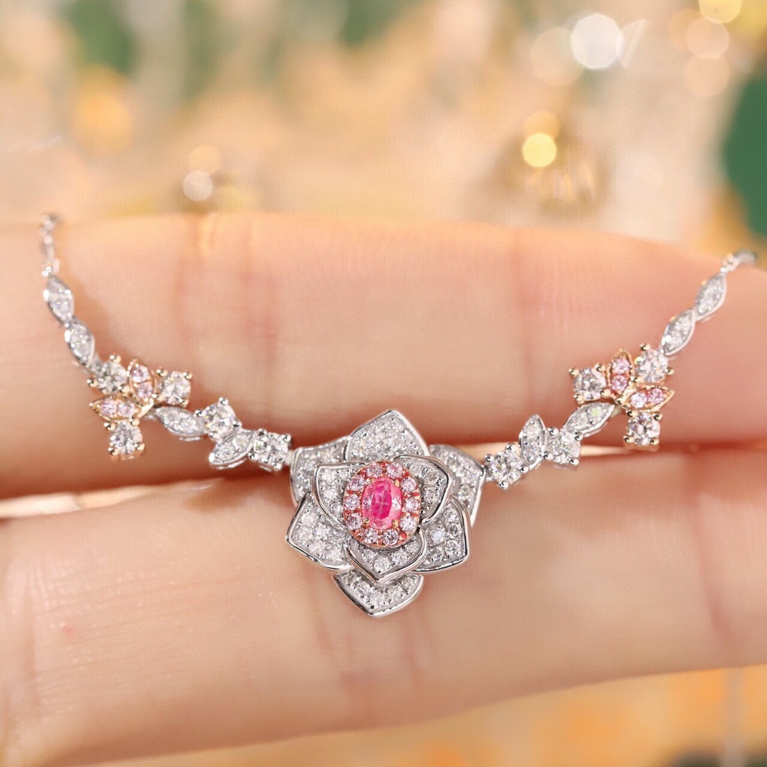 14k Gold 0.85 Ctw Natural Pink Diamond & Diamond Necklace - 5