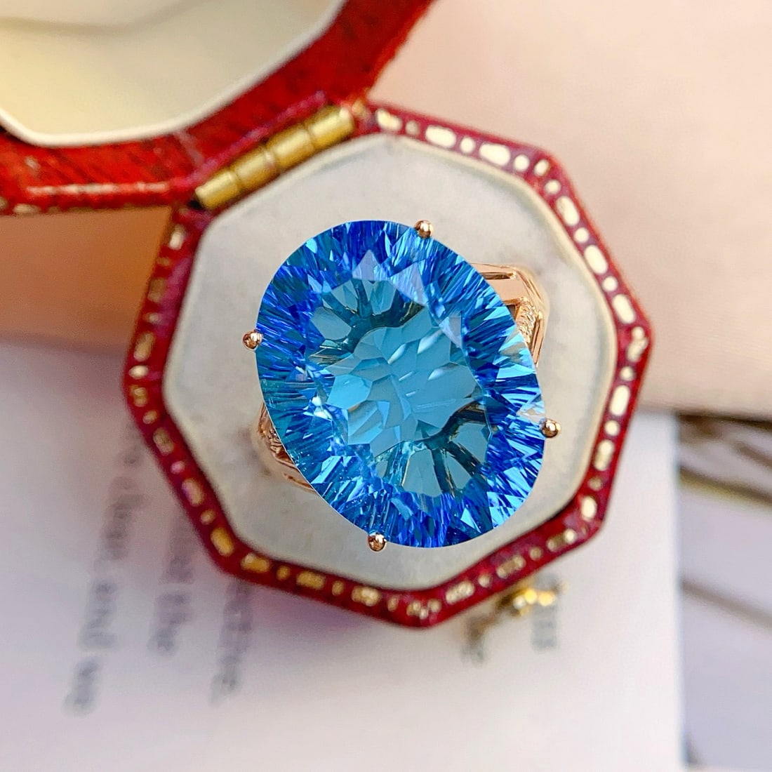14k Gold 11.8 Ct Natural Topaz & Diamond Ring - 3