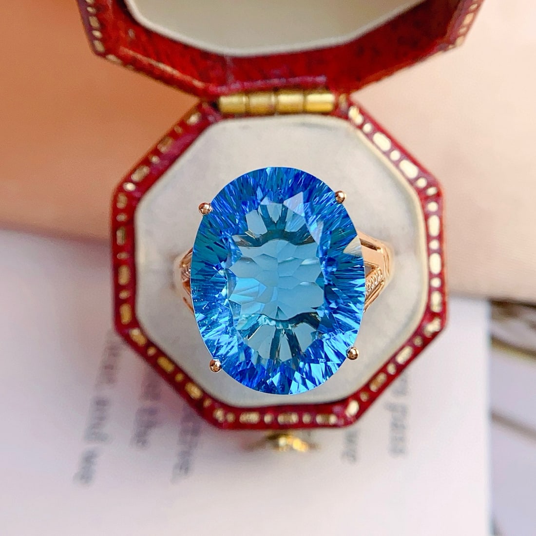 14k Gold 11.8 Ct Natural Topaz & Diamond Ring - 5