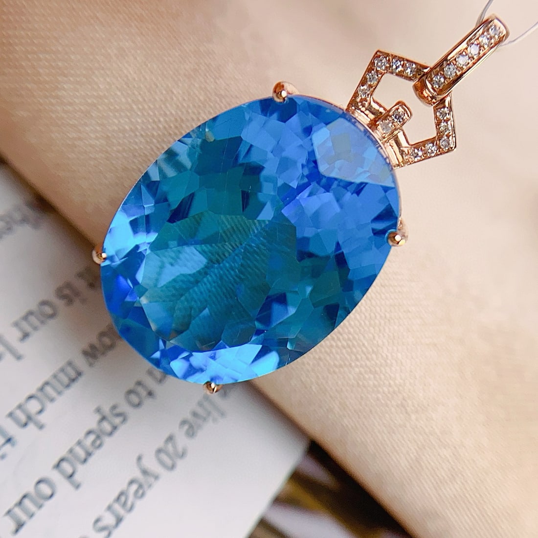 14k Gold 26.5 Ct Natural Topaz & Diamond Pendant( Without Chain ) - 3