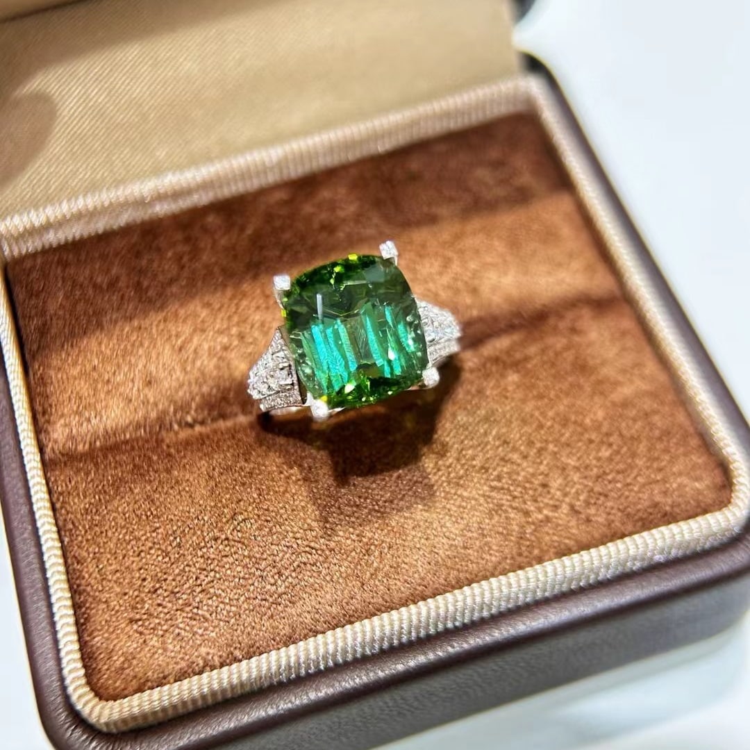 14k Gold 7.94 Ctw Natural Tourmaline & Diamond Ring - 4