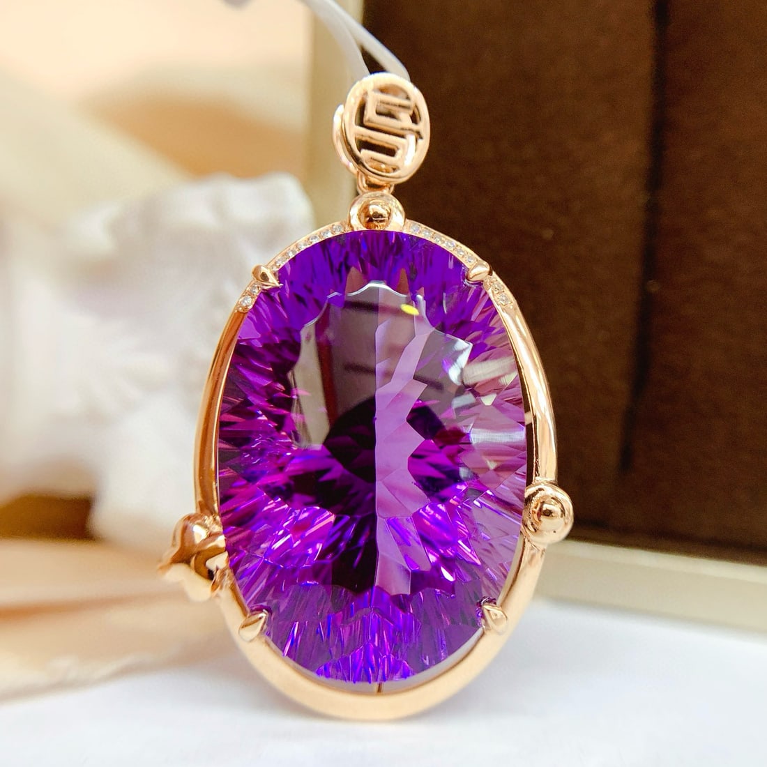 14k Gold 34.35 Ct Natural Amethyst & Diamond Pendant( Without Chain ) - 5