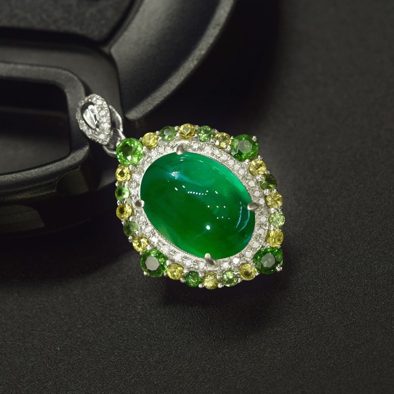 14k Gold 4.58 Ctw Natural Emerald & Tsavorite Pendant( Without Chain ) - 3