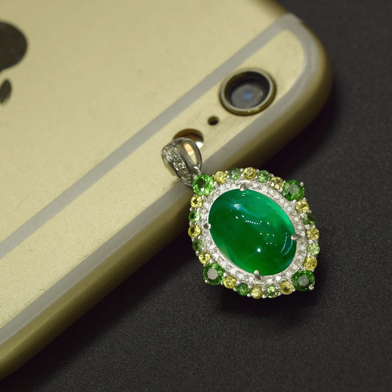 14k Gold 4.58 Ctw Natural Emerald & Tsavorite Pendant( Without Chain ) - 5