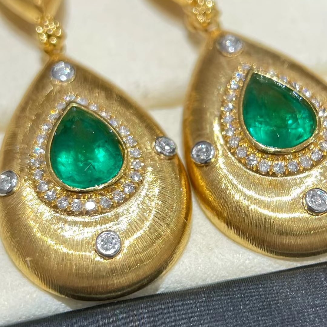 14k Gold 2.39 Ctw Natural Emerald & Diamond Earrings - 2