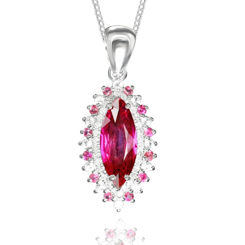 14k Gold 1.65 Ctw Natural Ruby & Diamond & Sapphire Pendant( Without Chain ) - 2