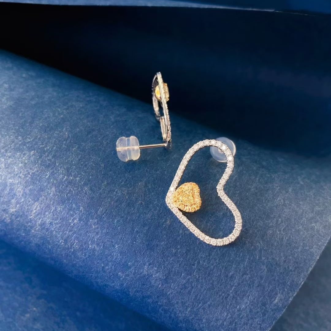 14k Gold 1.0 Ctw Natural Yellow Diamond & Diamond Earrings - 2