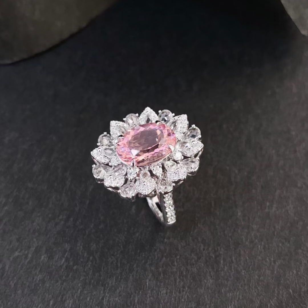 14k Gold 4.94 Ctw Natural Morganite & Sapphire Ring - 2