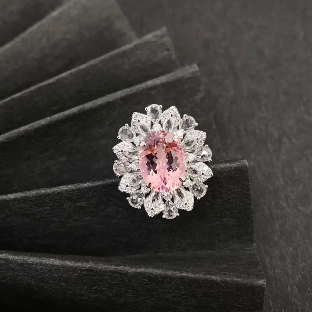 14k Gold 4.94 Ctw Natural Morganite & Sapphire Ring - 5