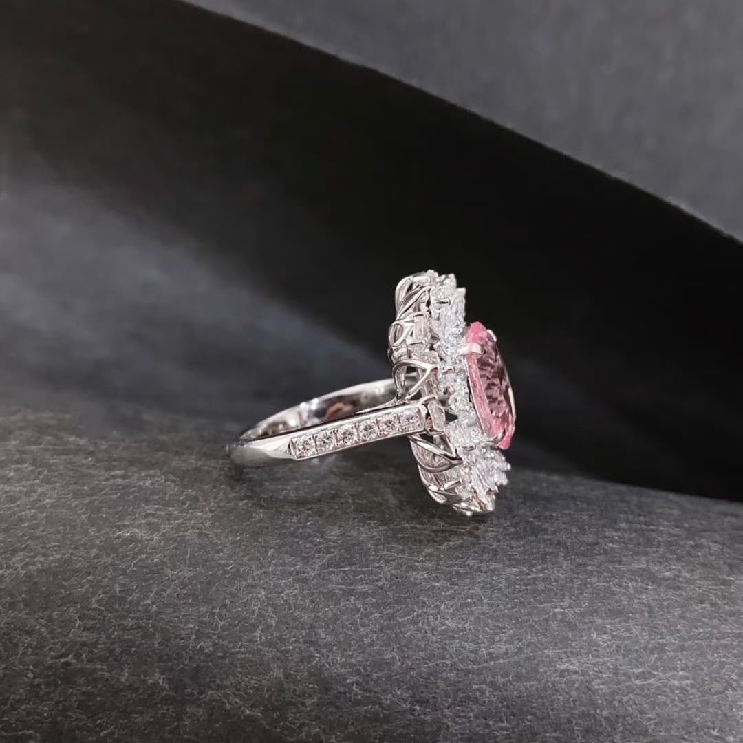14k Gold 4.94 Ctw Natural Morganite & Sapphire Ring - 6
