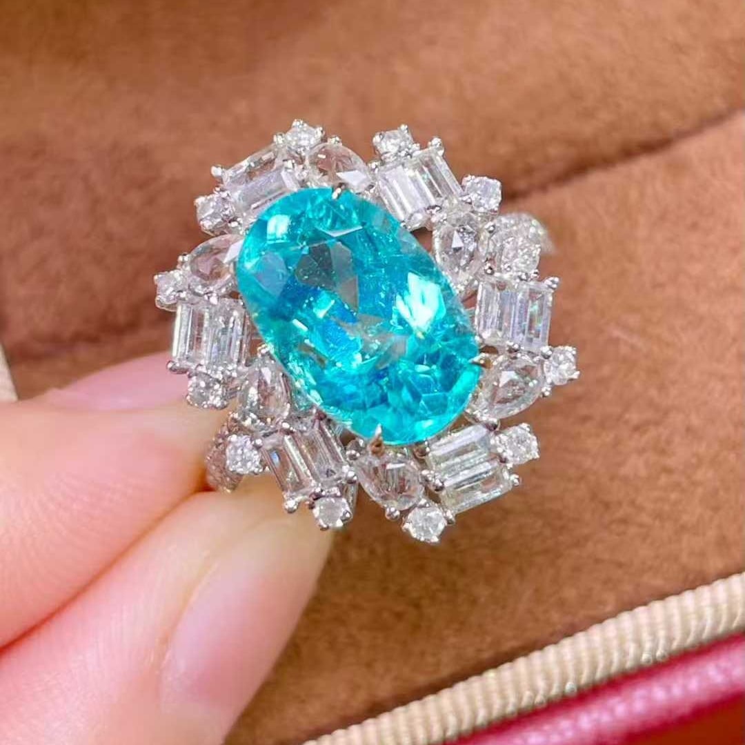 14k Gold 4.50 Ctw Natural Paraiba Tourmaline & Diamond & Sapphire Ring - 2