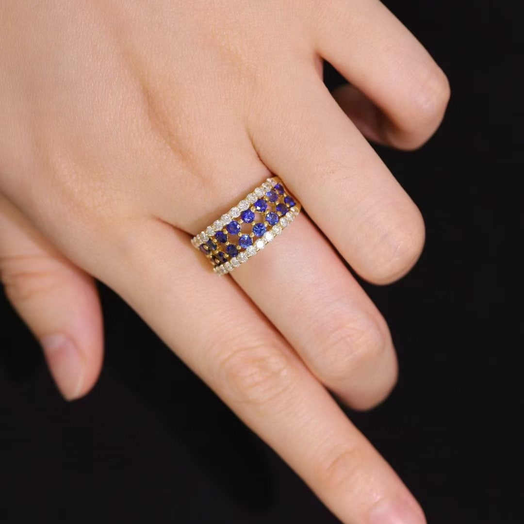 14k Gold 2.12 Ctw Natural Sapphire & Diamond Ring - 4