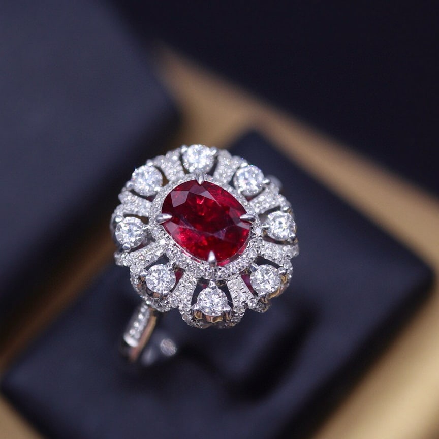 14k Gold 1.2 Ct Natural Ruby & Diamond Ring: Ref:231061115 // gold content:14k gold // ring size:7. 25us // // main gemstone:ruby // shape:oval // carat weight:1. 2ct // color:red // treatment:natural // // adjacent gemstone 2 : diamond //