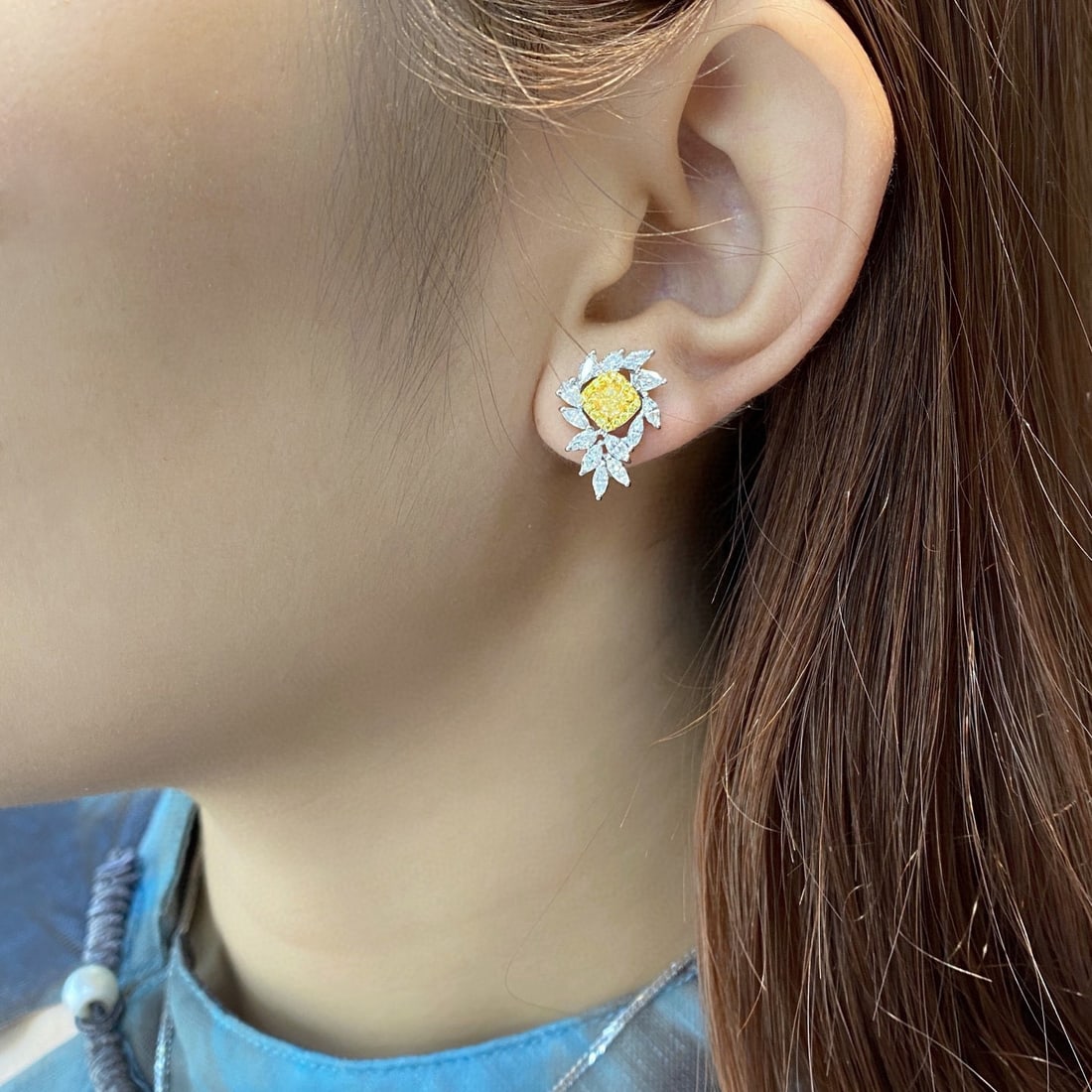 14k Gold 2.3 Ctw Natural Yellow Diamond & Diamond Earrings - 3